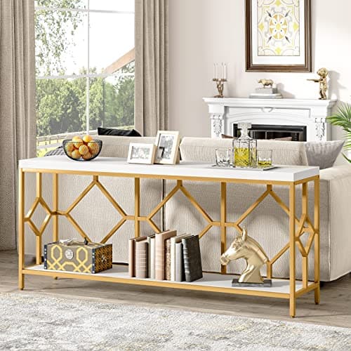 Extra Long Narrow Sofa Table with Open Storage Shelf
