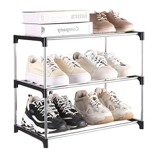 Black 3-Tier Stackable Shoe Organizer for Entryway and Closet