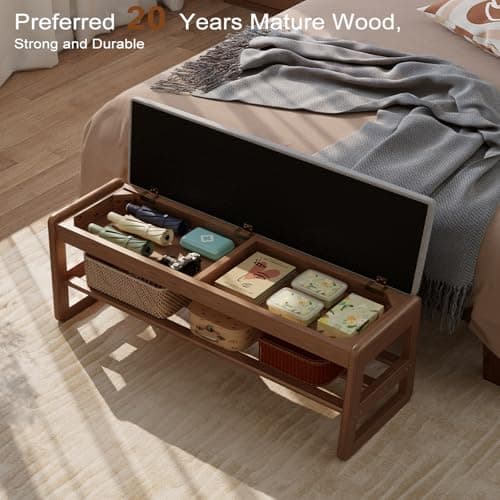 Walnut Wood 2-Tier Shoe Bench with Flip-Top Storage for Entryway