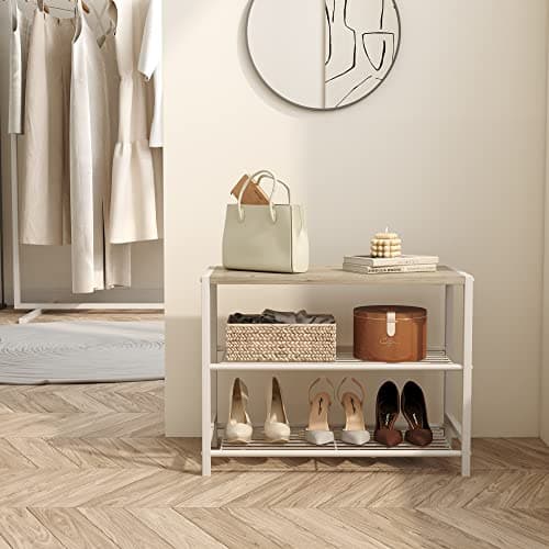 HOMEFORT Narrow 3-Tier White Oak Shoe Organizer Tower