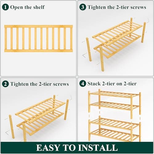 Smiry 4-Tier Bamboo Shoe Organizer Shelf for Closet and Entryway
