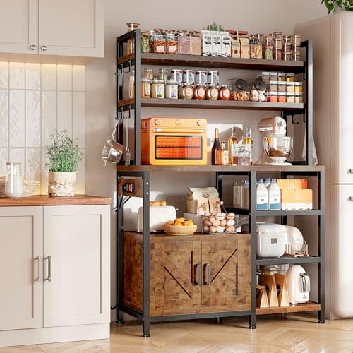 EnHomee Rustic Brown Bakers Rack with Power Outlet & Storage