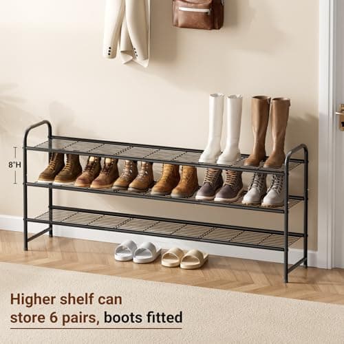 KEETDY Black 3-Tier Metal Shoe Organizer for Closet Storage