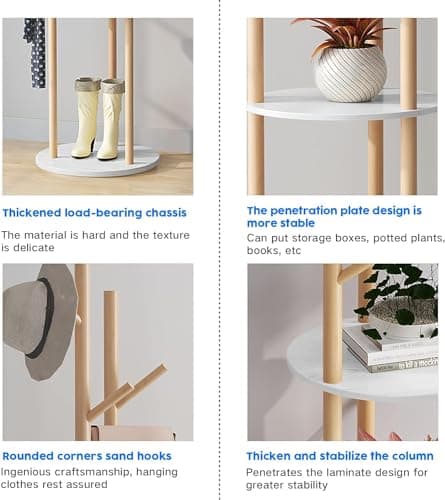 LIWSHWZ White Free Standing Coat Rack with Shelf & 9 Hooks for Home Entryway
