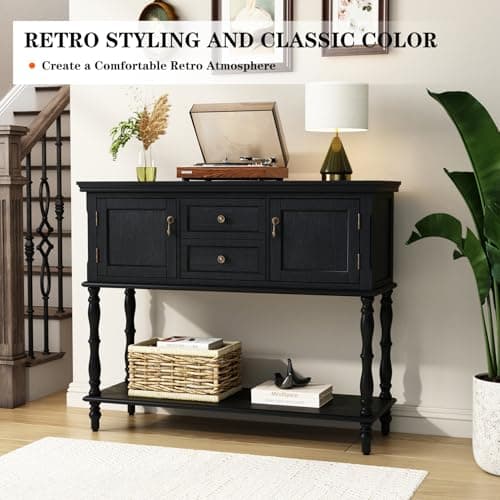 Black Retro ARTPOWER Console Table with 2 Drawers & Cabinets