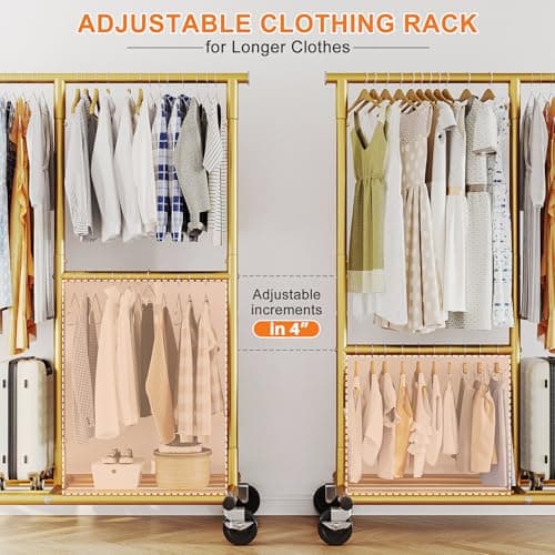Raybee Gold Heavy Duty Clothing Rack 405 LBS, Rolling Portable Garment Stand