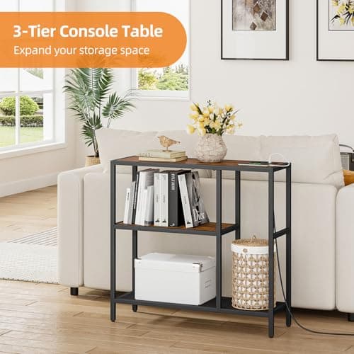 Snughome Console Table with Storage & USB Ports, 31.5" Luellia Narrow Sofa Table for Hallway & Living Room