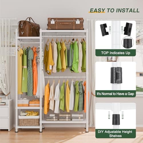 LEHOM G3 Heavy Duty Hanging Clothes Rack with Shelves, Portable & Adjustable for Bedroom Closet