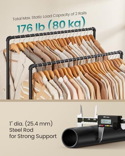 SONGMICS Heavy-Duty Double-Rod Clothes Rack with Casters, Black UHSR60B