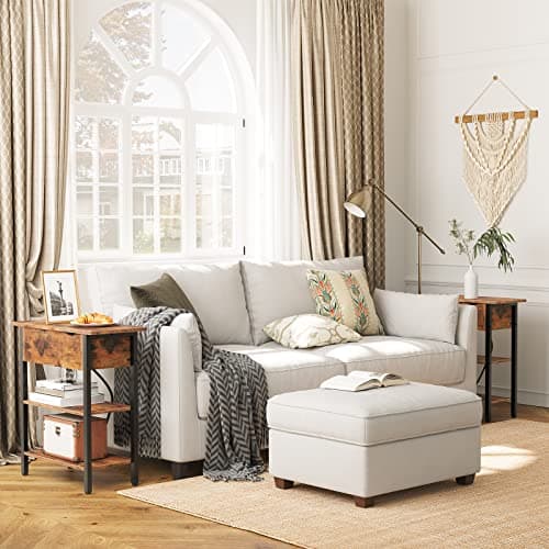 HOOBRO Flip Top Nightstand with Charging Station, Rustic Brown BF341BZP