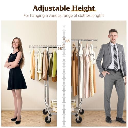 Raybee Heavy Duty Rolling Clothes Rack 630 LBS, Adjustable & Commercial Grade
