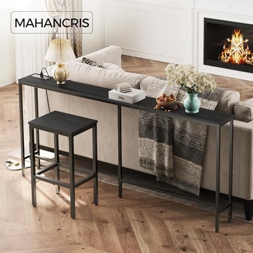 Black Industrial Console Table with USB Ports CTHB18E01