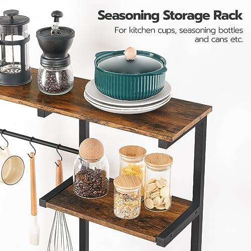 Rustic Brown & Black HOOBRO 6-Tier Bakers Rack with Power Outlets & Wire Basket