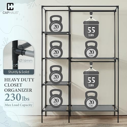 CAPHAUS 44-Inch Covered Clothing Rack, 230LB Heavy-Duty Metal Organizer with Shelves