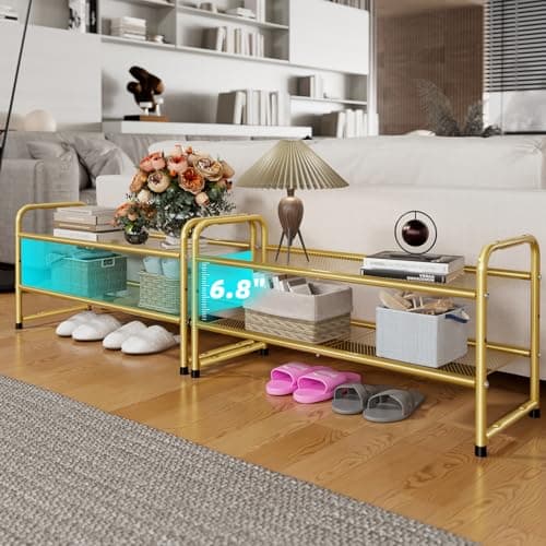 Gold 2 Tier Metal Shoe Organizer, 32" Heavy Duty Closet Rack