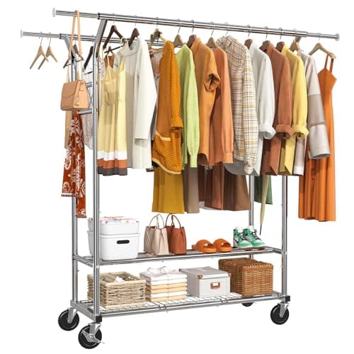 Heavy Duty Rolling Garment Rack, 620 LBS Load, Chrome Finish