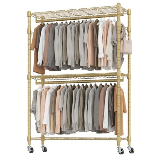 BATHWA Heavy Duty Rolling Wardrobe Rack, 8 Side Hangers, Black