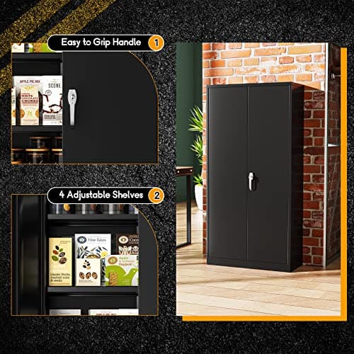 Black Greenvelly Metal Storage Wardrobe Cabinett with Doors, Hanging Rod, 72" Steel Closet for Home Office School