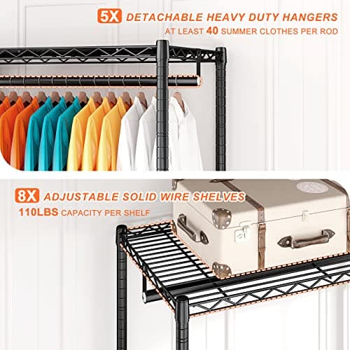 Raybee Heavy Duty Clothes Rack, 905LBS Load, Adjustable Wardrobe, Black