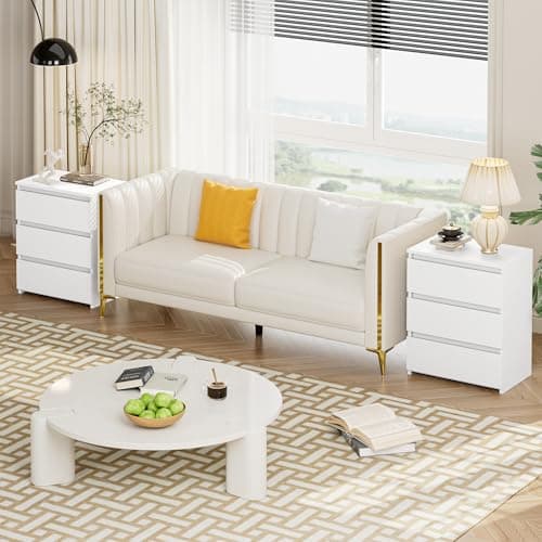 Fotosok White 3-Drawer Nightstand with Cut-Out Handle