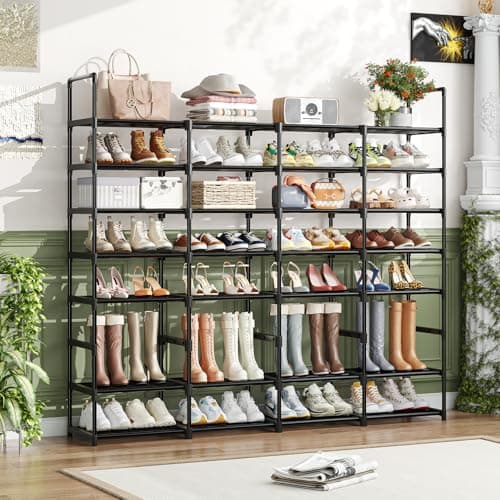 Tall Shoe Organizer Shelf 8 Tier Holds 64 Pairs, Black & DIY Style