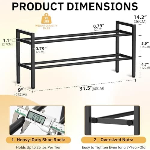 Expandable Metal 2-Tier Shoe Organizer, Black, Entryway Closet Storage