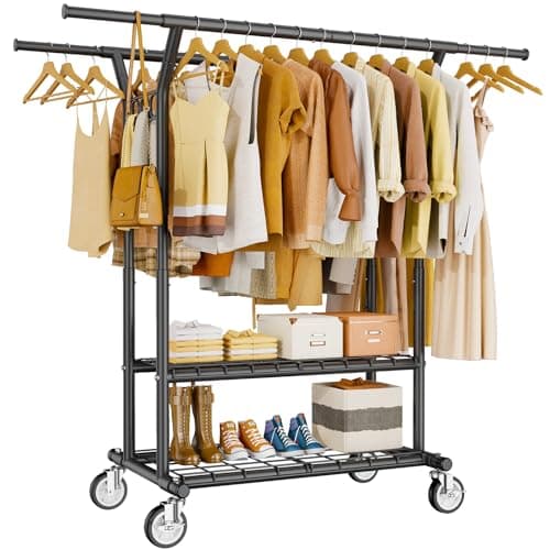 Durable Rolling Clothing Rack with Shelves - 620 LBS Capacity