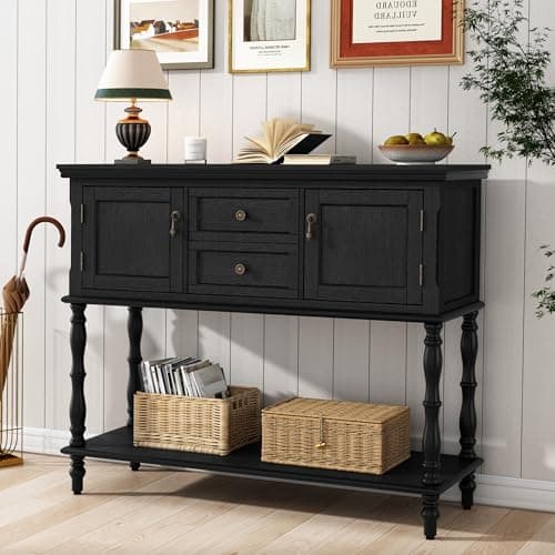 Black Retro ARTPOWER Console Table with 2 Drawers & Cabinets