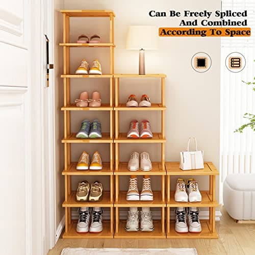 Bamboo Tall Narrow Shoe Rack for Small Spaces - Closet, Entryway, and More