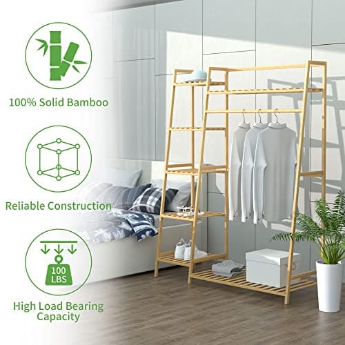 Reliance Bamboo Clothing Rack with Shoe Storage for Multi-Tiered Closet Organization