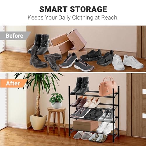 ikloo 4-Tier Expandable Shoe Rack for Closets & Entryways | Black