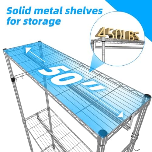 Heavy Duty 3-Adjustable Wire Shelving Clothes Rack, 50in Freestanding, Max 450 LBSChrome