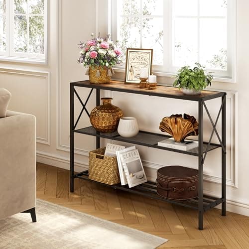 Hoctieon Industrial 3-Tier Console Table for Entryway and Hallway