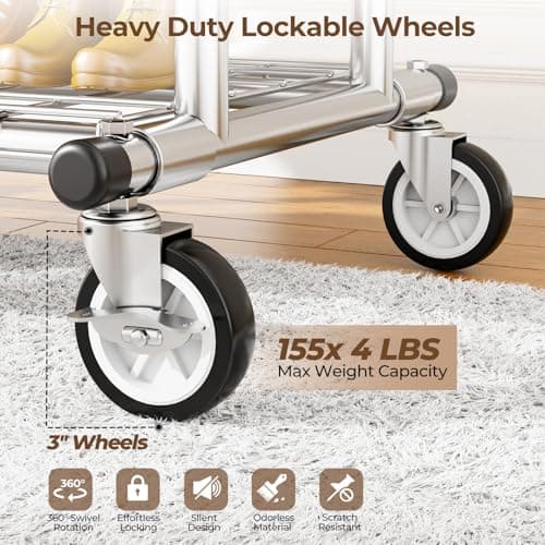 Durable Rolling Clothing Rack with Shelves - 620 LBS Capacity
