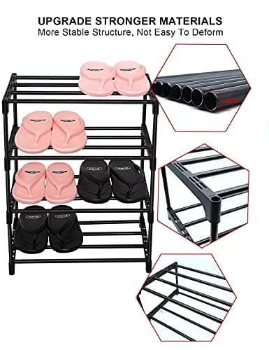 LNYZQUS Upgrade 4-Tier Metal Kids Shoe Organizer, Black