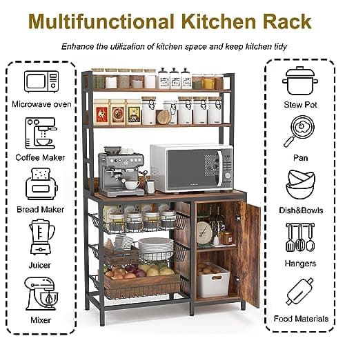 Industrial Microwave Oven Stand with Storage Shelves and Hooks