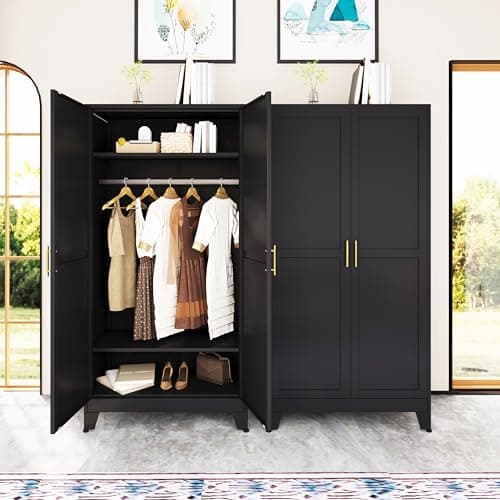 Green Metal Armoire Wardrobe with Shelves and Rod (71")