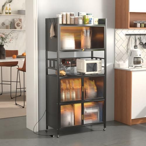 5-Tier Baker's Rack with Power Outlet & Hooks, Black