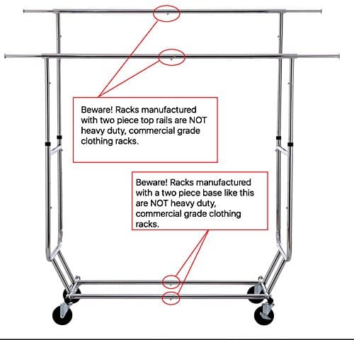 Commercial Grade Double Rail Rolling Clothing Rack - Solid Top Rails, Heavy Duty
