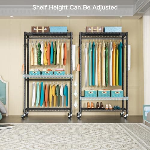 Heavy Duty 3-Tier Metal Closet Organizer, Rolling with Lock & Hooks, Max 450 LBS, Black