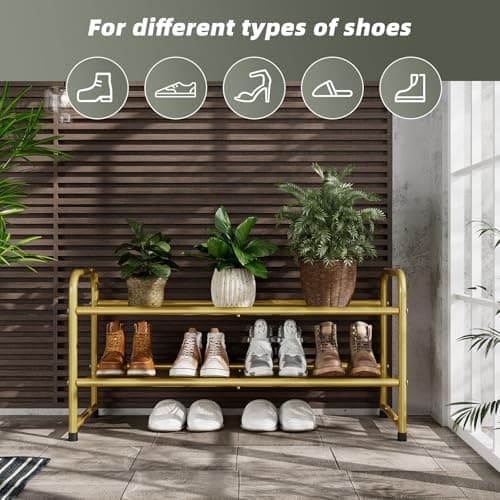 Gold 2 Tier Metal Shoe Organizer, 32" Heavy Duty Closet Rack