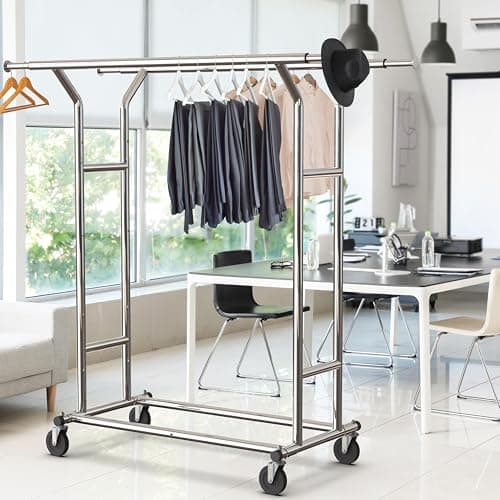 Heavy Duty Double Rail Clothing Rack, Chrome, Simple Houseware
