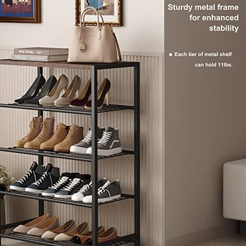 HOMEFORT 5-Tier Rustic Brown Shoe Organizer with Sturdy Shelves