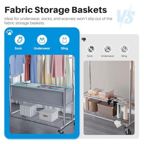 HOKEEPER Heavy Duty Clothing Rack 625LBS Load Adjustable with Wheels & Shelves