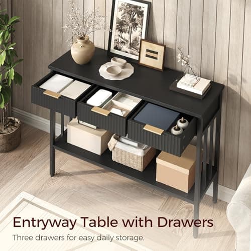 Black and Gold CTHB5201 Console Table with Storage for Entryway and Living Room
