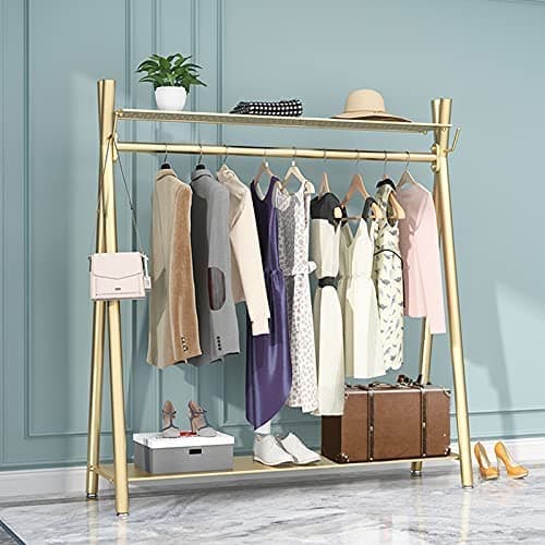 Heavy Duty Gold Freestanding Garment Rack with Double Shelves (39")