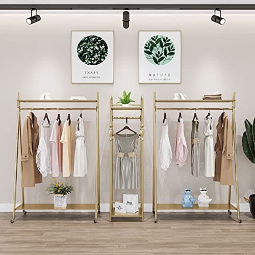 Heavy Duty Gold Freestanding Garment Rack with Double Shelves (39")
