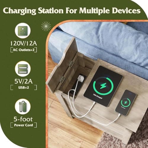 WLIVE Greige Farmhouse End Table Set with Charging Station