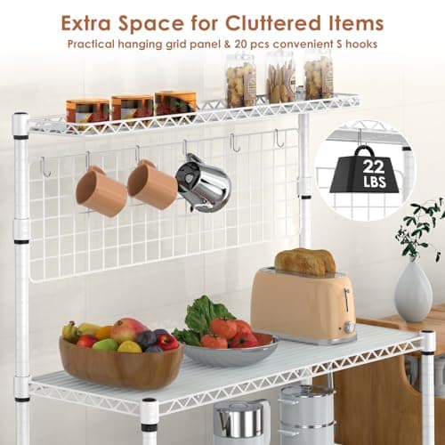 Leteuke 42-Inch 4-Tier Microwave Stand with Storage & Wheels, White