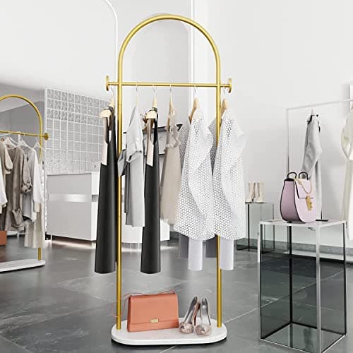 Modern Marble Base Gold Clothing Rack, Heavy-duty for Boutiques and Closets